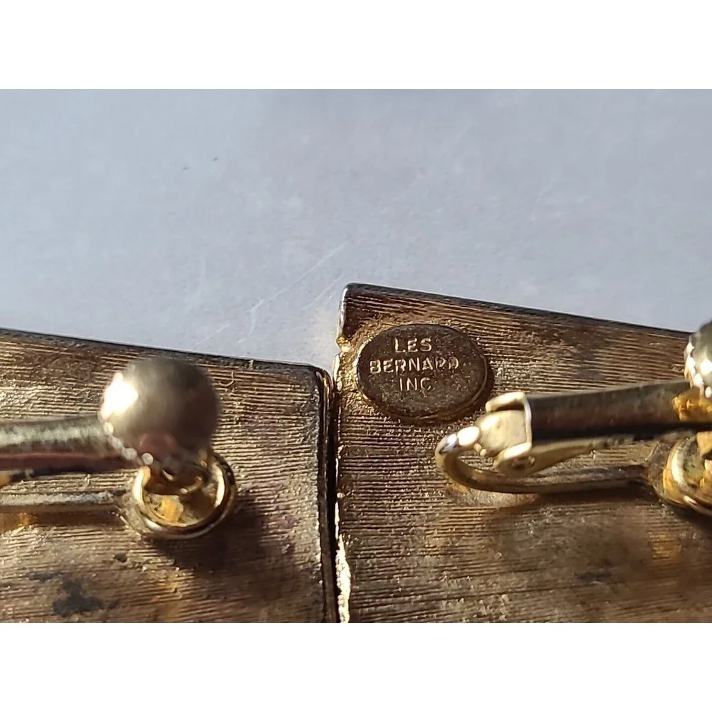 Les Bernard Gold Tone Metal And Enamel Modernist Clip-on/Screwback Earrings
